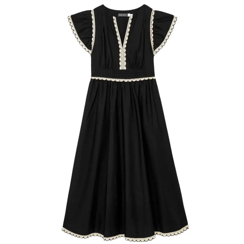 Mint Velvet Black Cotton Scallop Trim Midi Dress